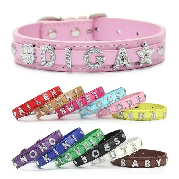 Personalized Rhinestone Leather Pet Collar
