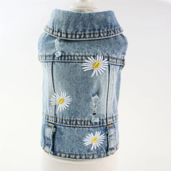 Embroidered Denim Vest with Collar