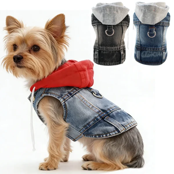 Pet Denim Hooded Vest with D-Ring